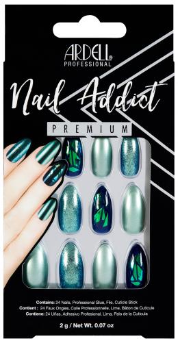 Nehty Ardell Nail Addict Premium - Green Glitter Chrome